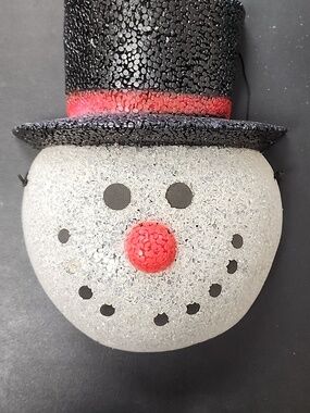 Vintage Melted Plastic Popcorn Snowman Porch Light Cover Christmas Lamp Post